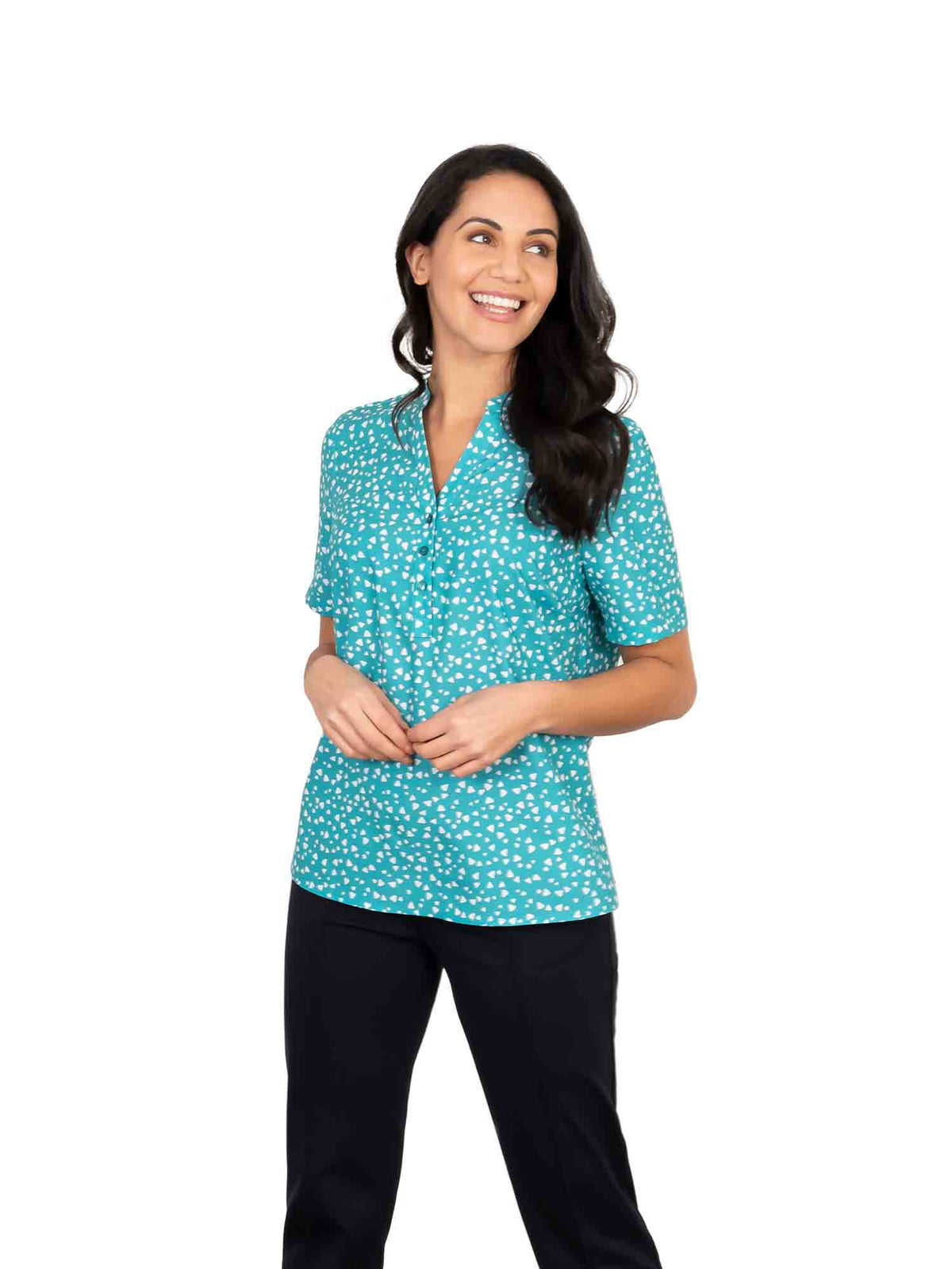 BELLA JADE 3 BUTTON NECK SHORT SLEEVE