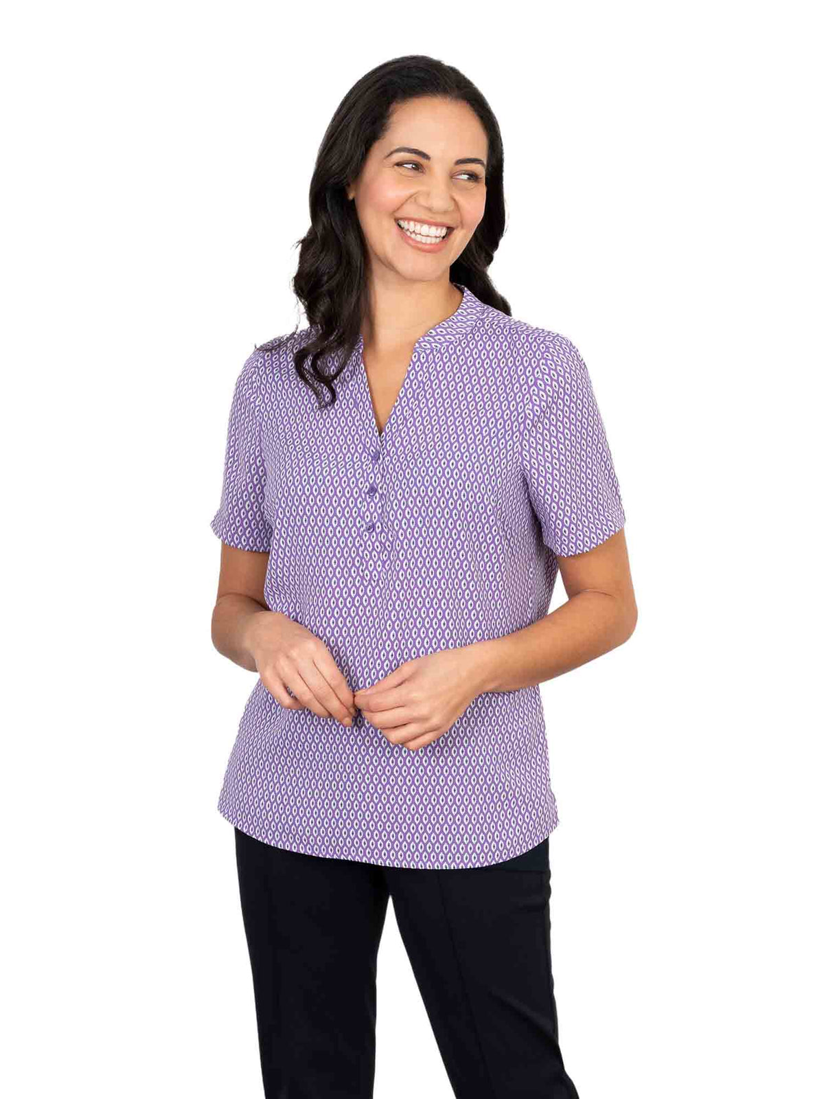 BETH BERRY 3 BUTTON NECK SHORT SLEEVE