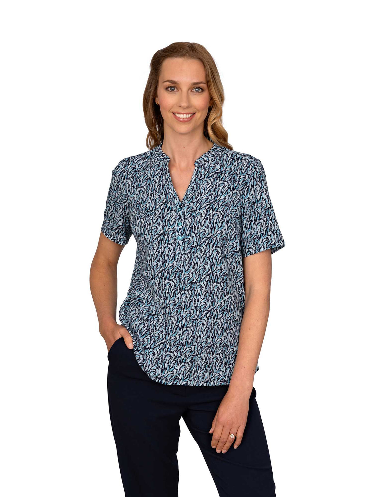 BILLIE JADE 3 BUTTON NECK SHORT SLEEVE