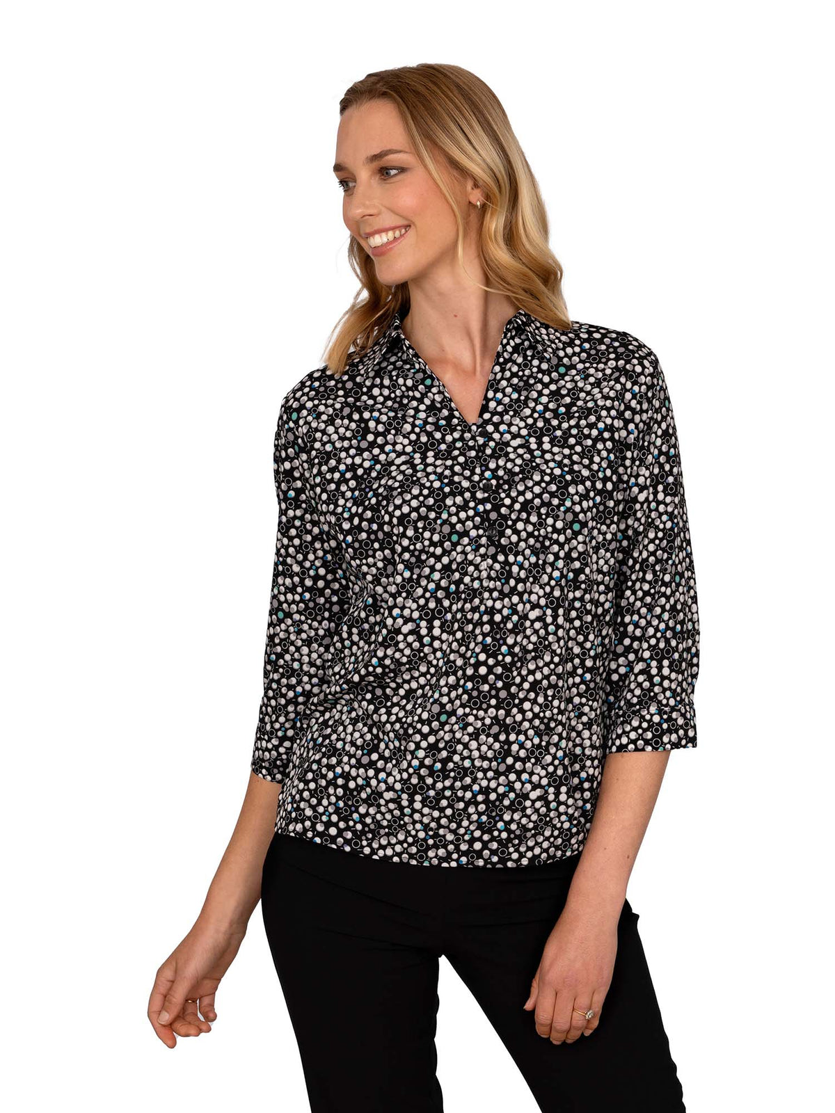 EVIE BLACK BUBBLE 3/4 SLEEVE WITH COLLAR