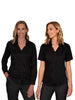 FREYA BLACK DOUBLE BUTTON SHORT SLEEVE