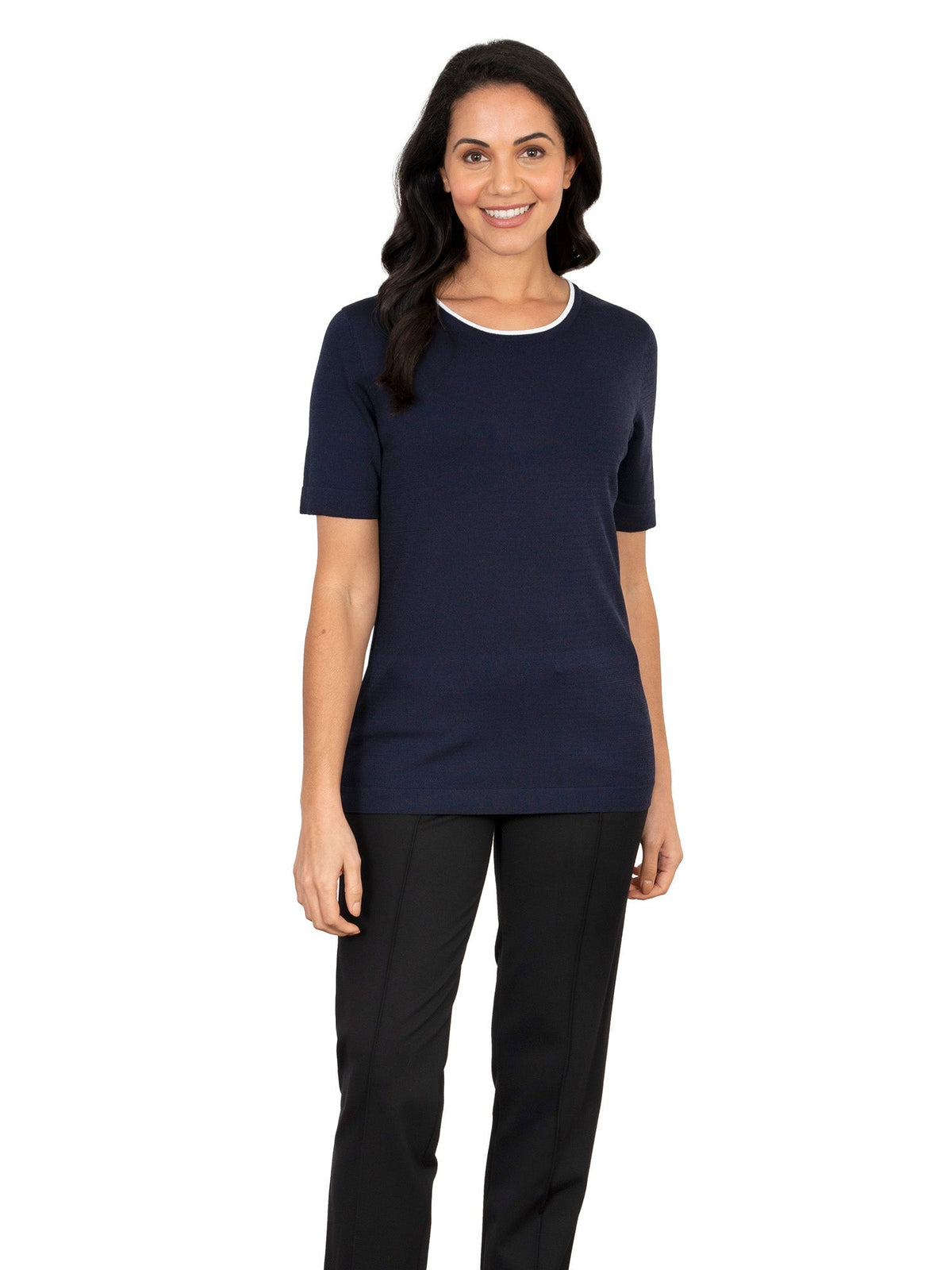 Navy blue and white