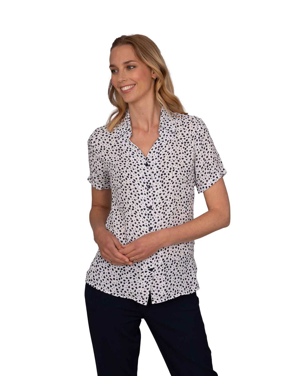 HEIDI WHITE BUTTON DOWN SHORT SLEEVE