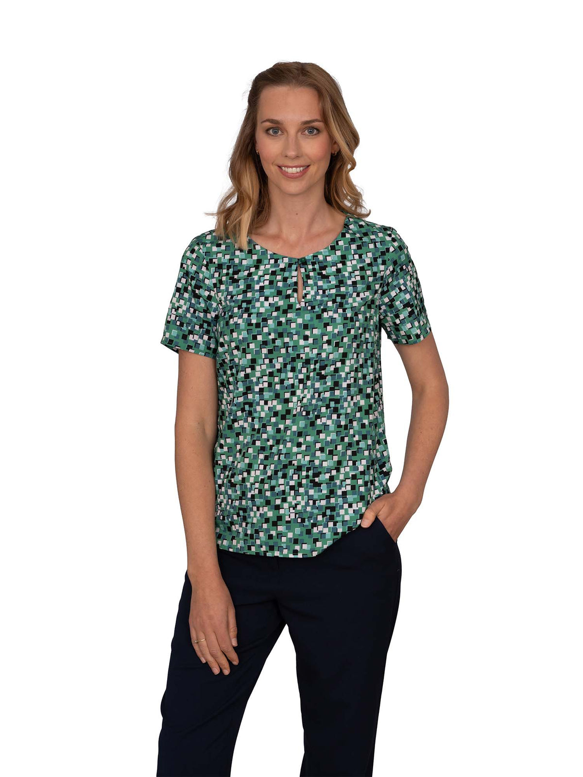KELLY GREEN BUTTON NECK SHORT SLEEVE