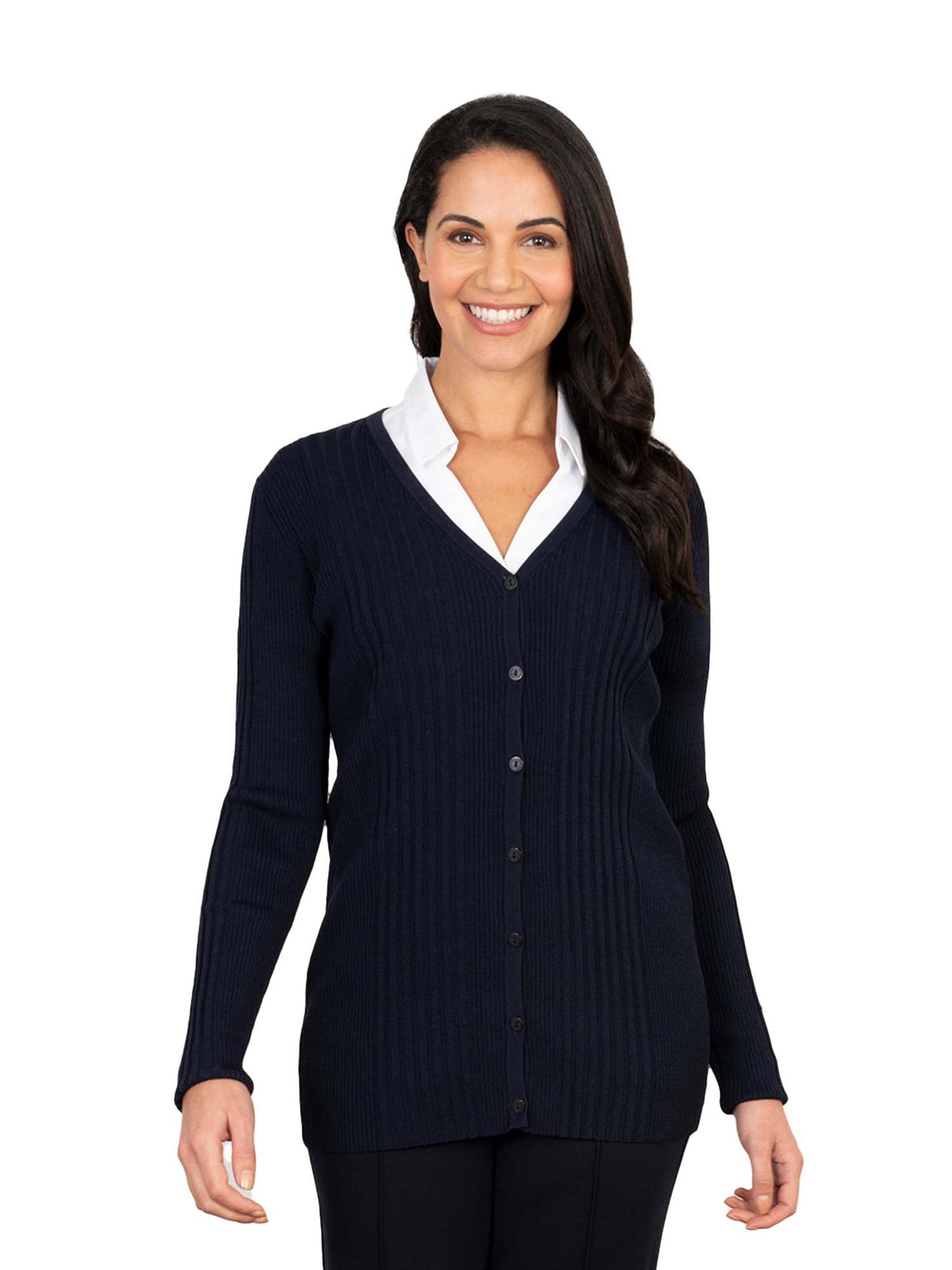 KRISTIN NAVY V-NECK CARDIGAN LONG SLEEVE