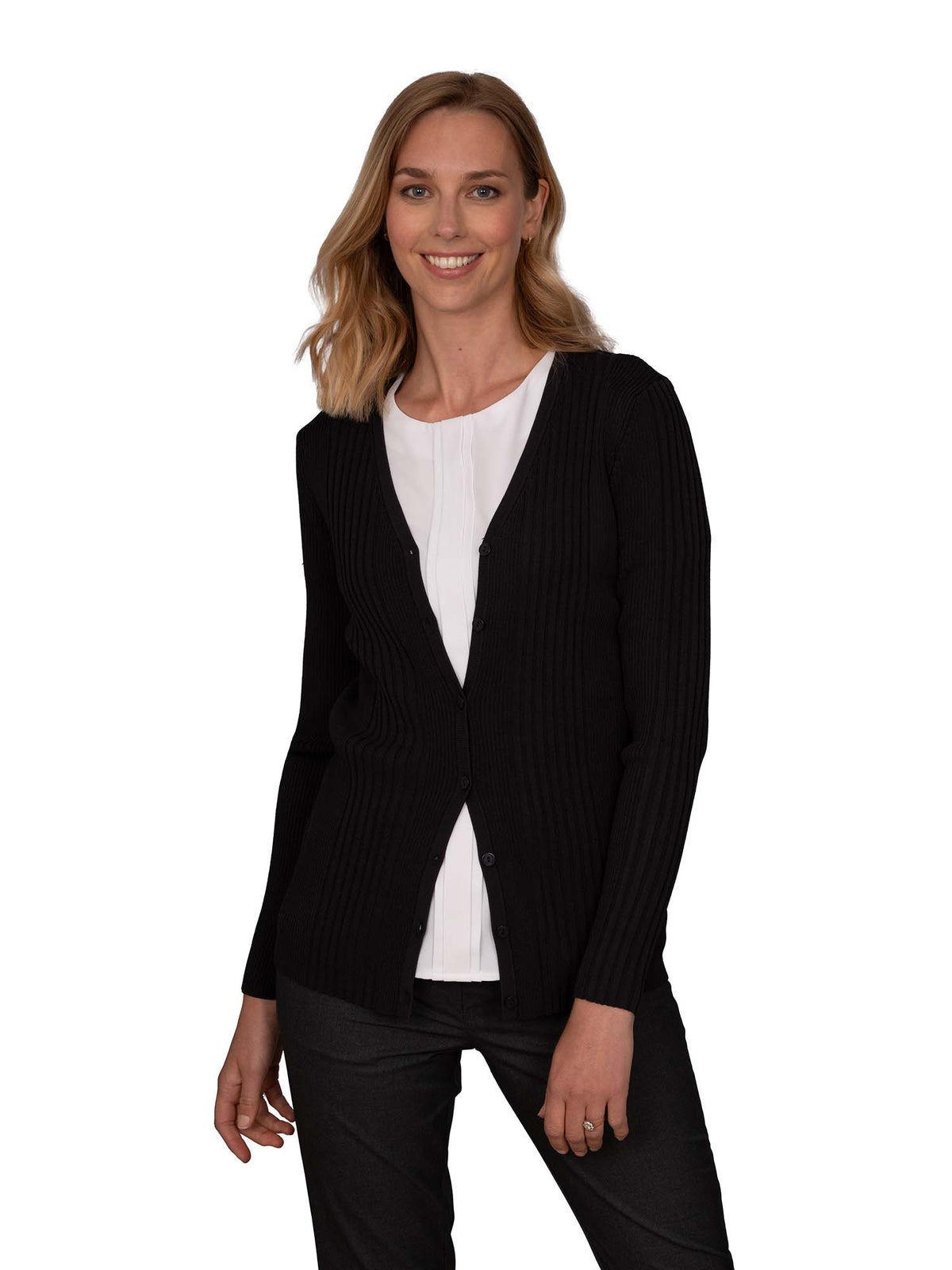 KRISTIN CHARCOAL V-NECK CARDIGAN LONG SLEEVE