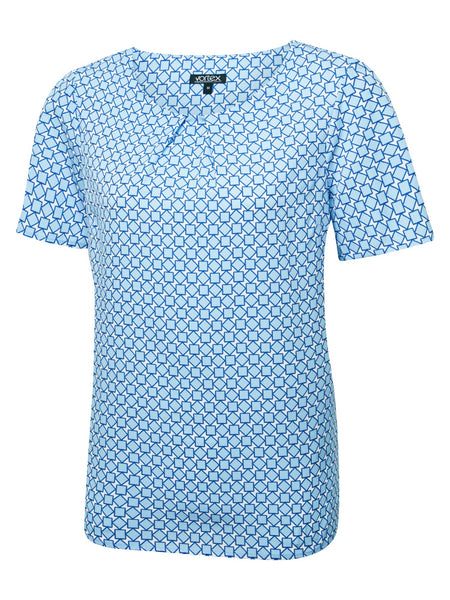 MOLLY SKY BLUE GEO PRINT TUCK NECK