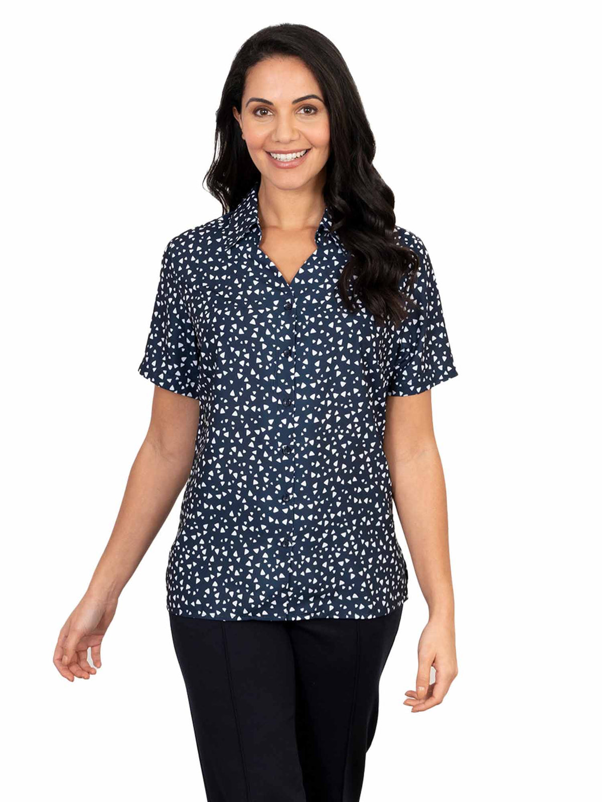 ORLA NAVY BUTTON DOWN SHORT SLEEVE