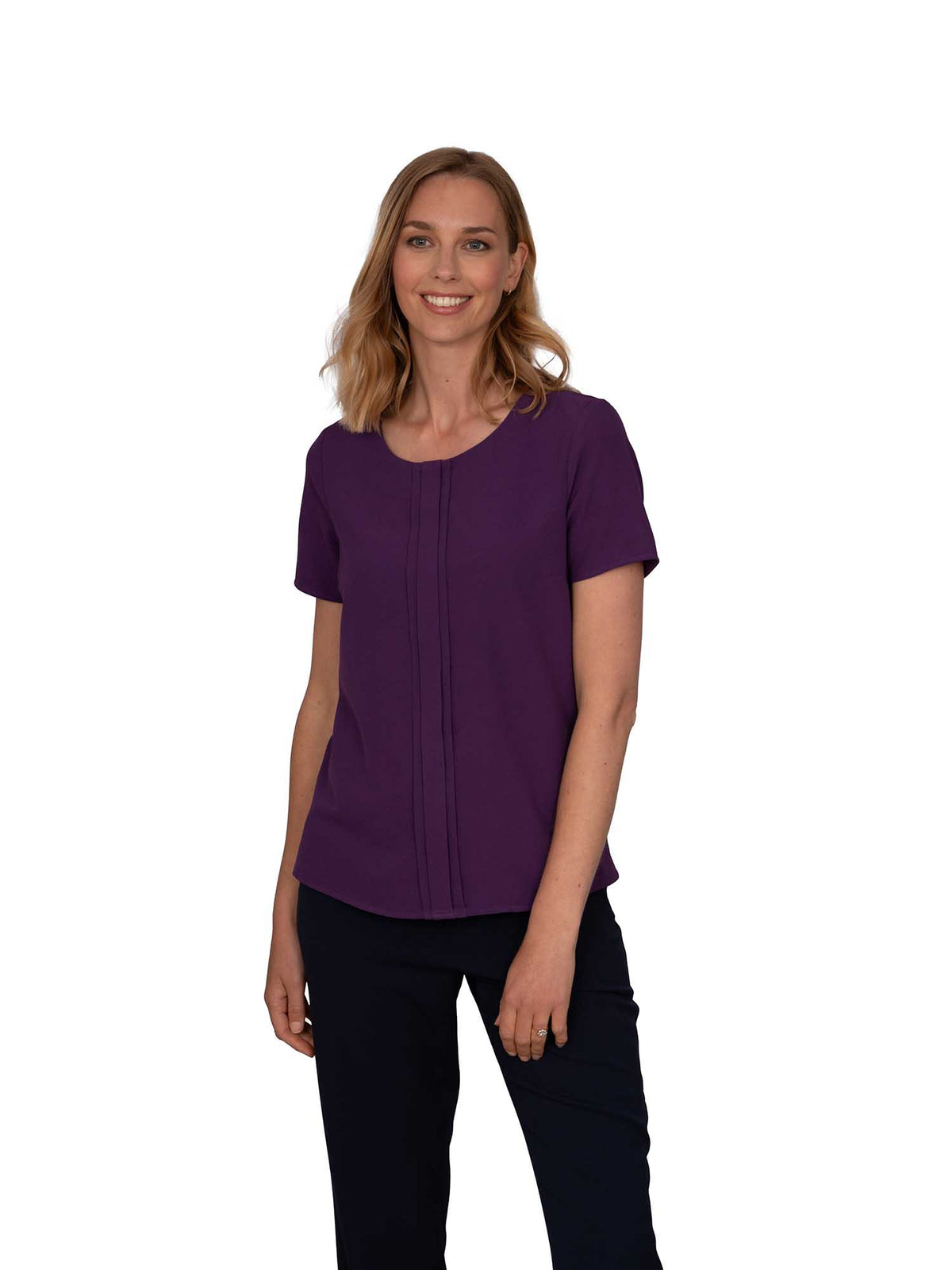 POPPY BERRY PLEAT FRONT SHORT SLEEVE