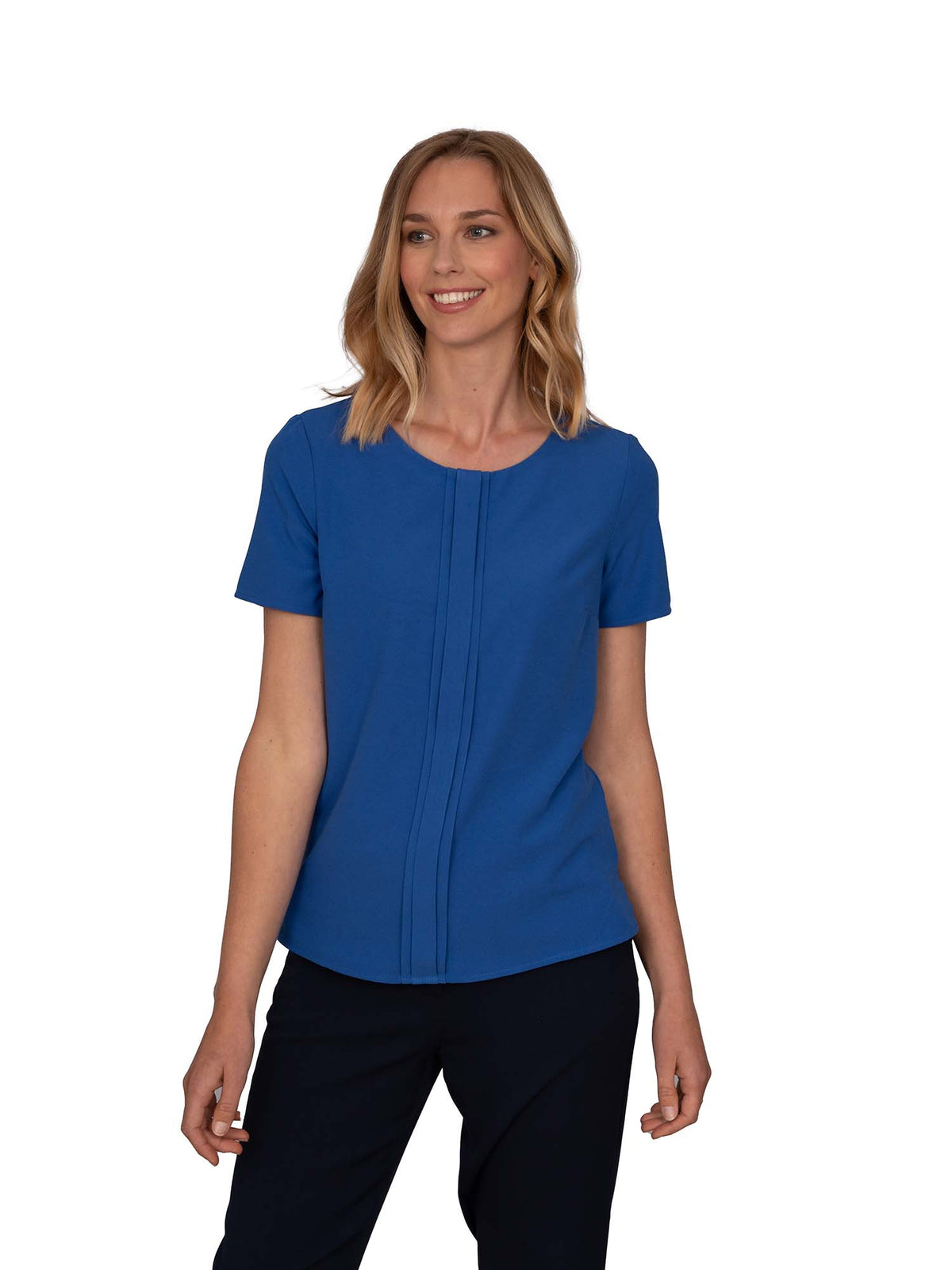POPPY COBALT PLEAT FRONT SHORT SLEEVE