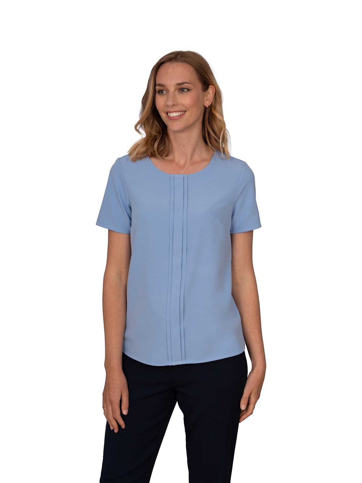 POPPY SKY PLEAT FRONT SHORT SLEEVE
