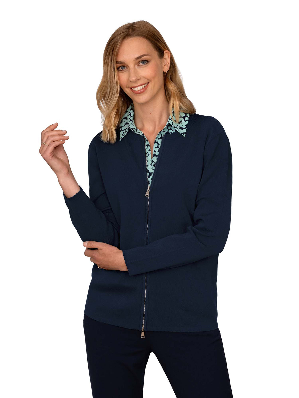 SALLY NAVY ZIP CARDIGAN