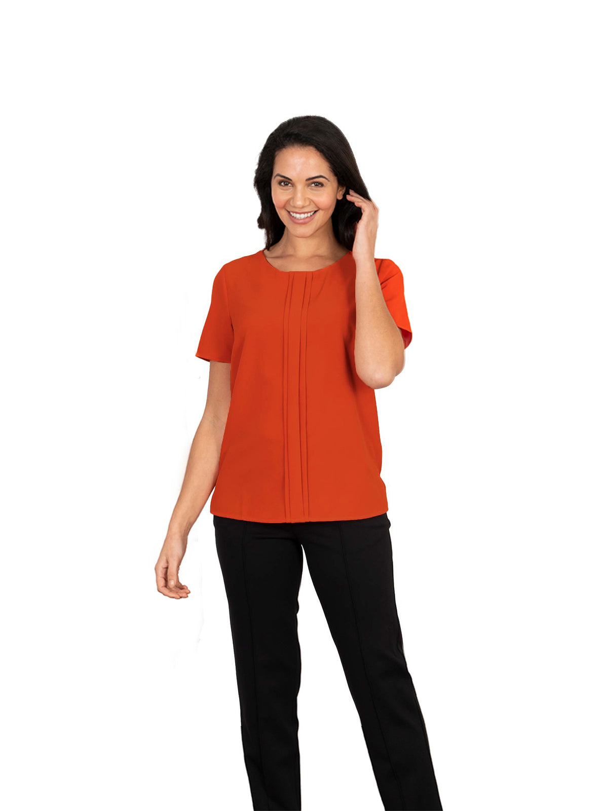 POPPY MANDARIN PLEAT FRONT SHORT SLEEVE