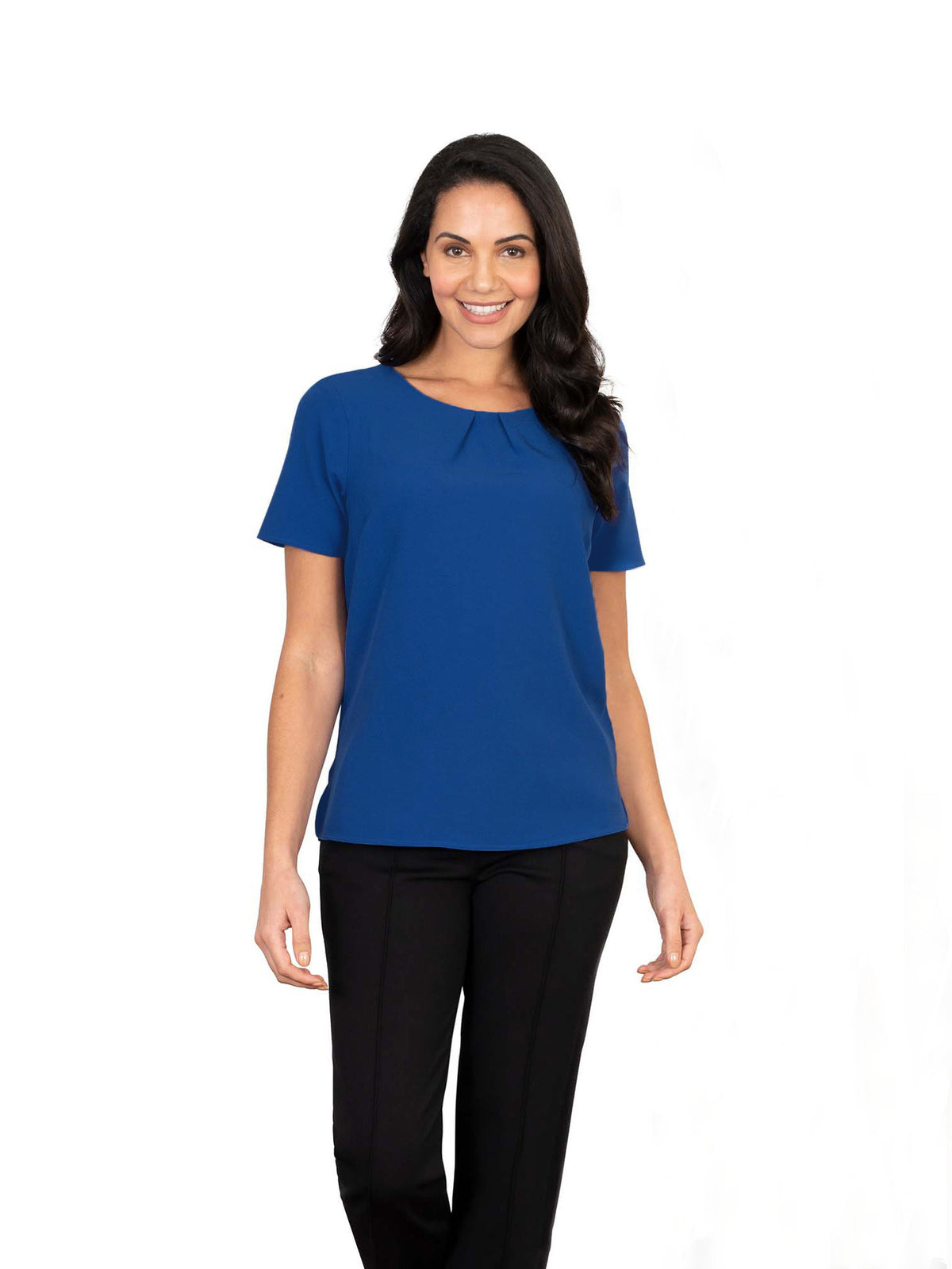 LIBBY COBALT TUCK NECK SHORT SLEEVE