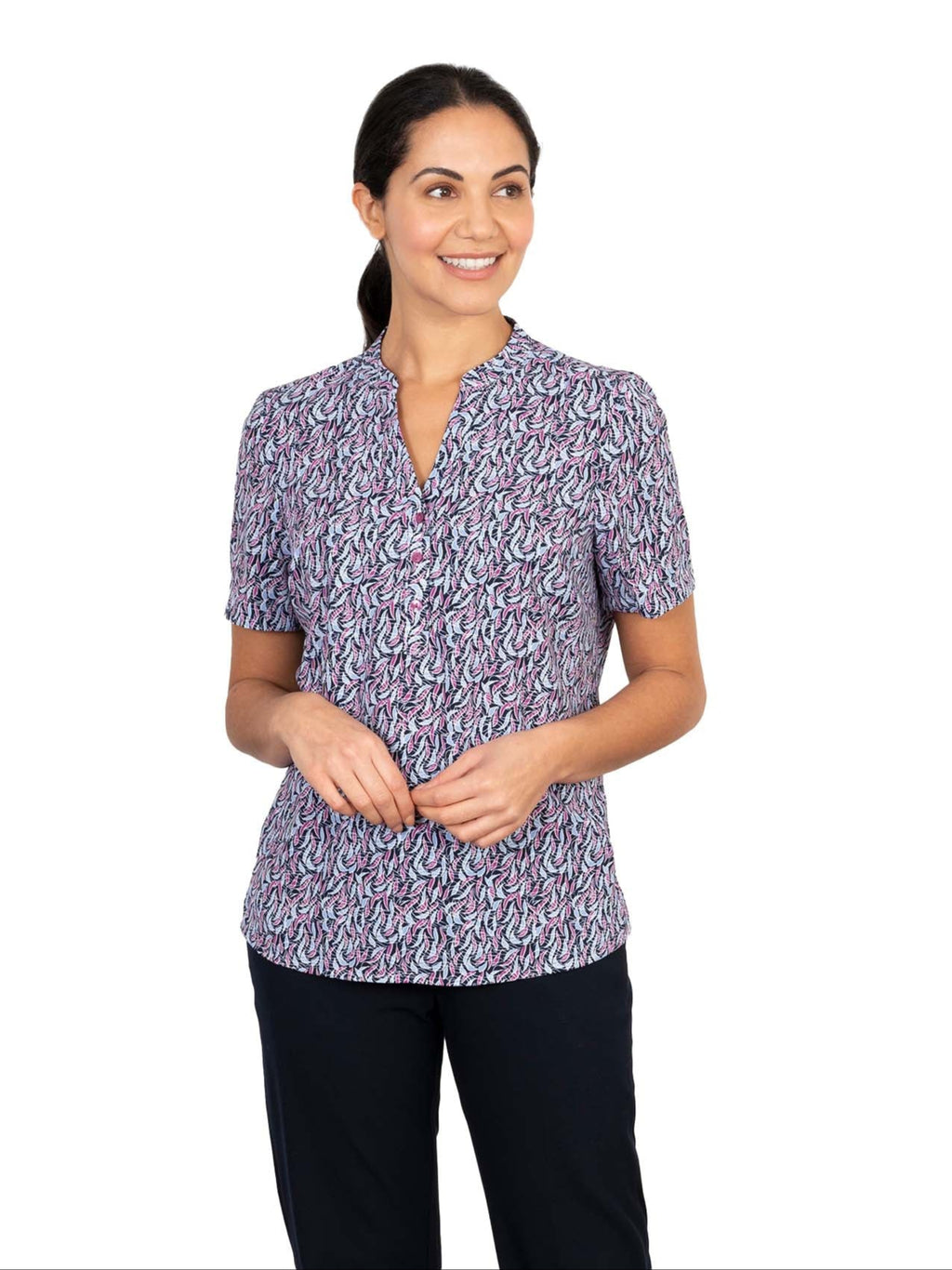 Billie printed top with button detail |Berry |Ladies Uniform | Vortex ...