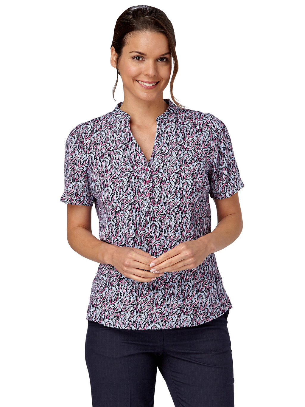 Billie printed top with button detail |Berry |Ladies Uniform | Vortex ...