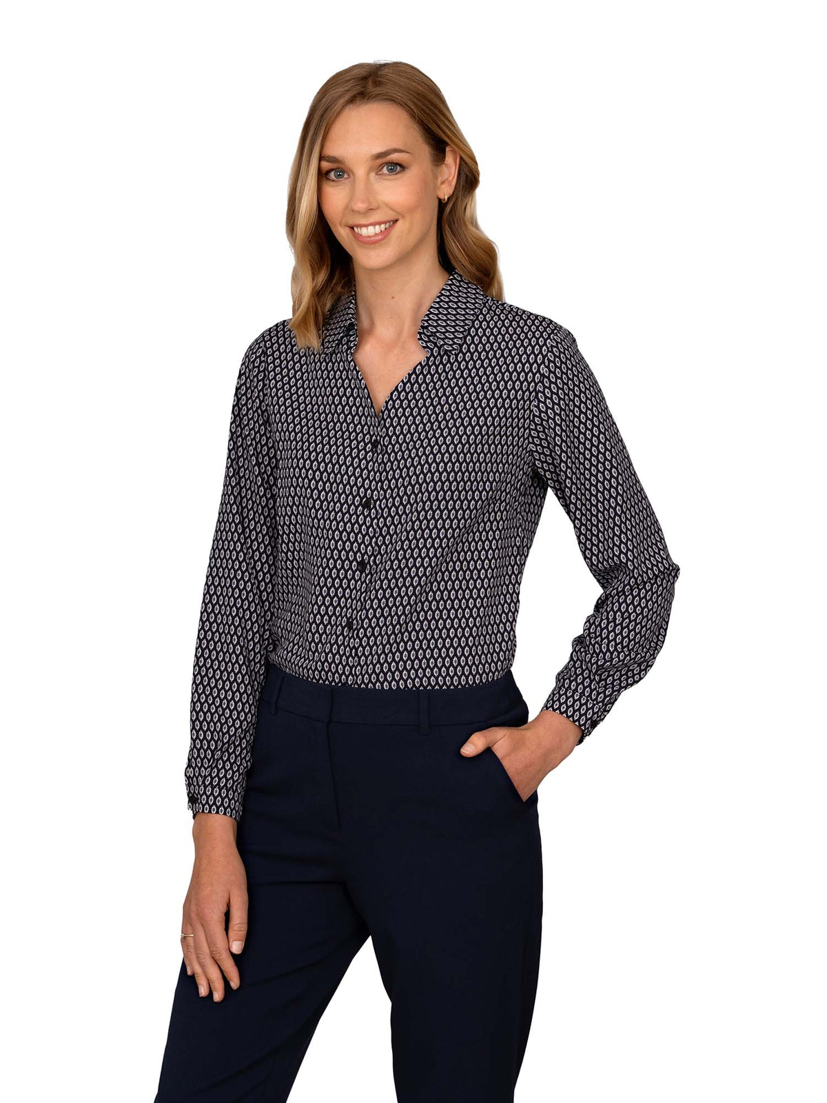 EMMA NAVY BLUE BUTTON DOWN LONG SLEEVE