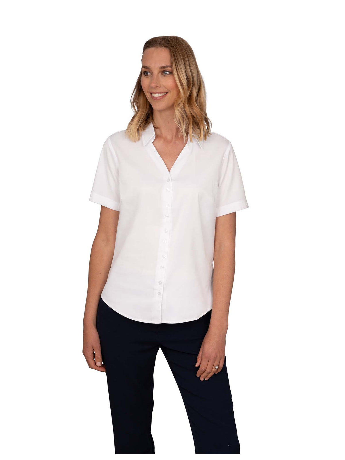 FREYA WHITE DOUBLE BUTTON SHORT SLEEVE