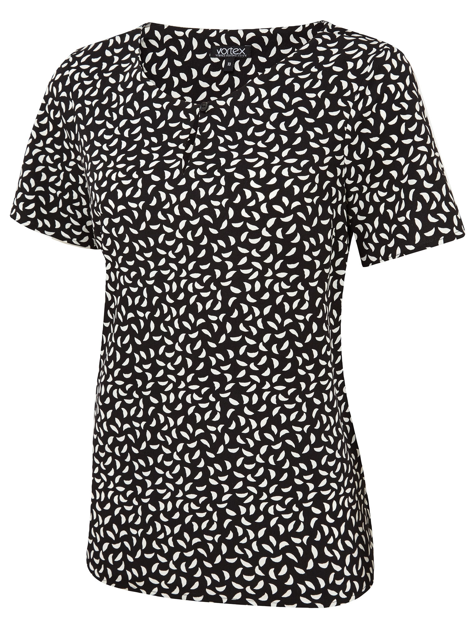 HATTIE BLACK BUTTON NECK SHORT SLEEVE