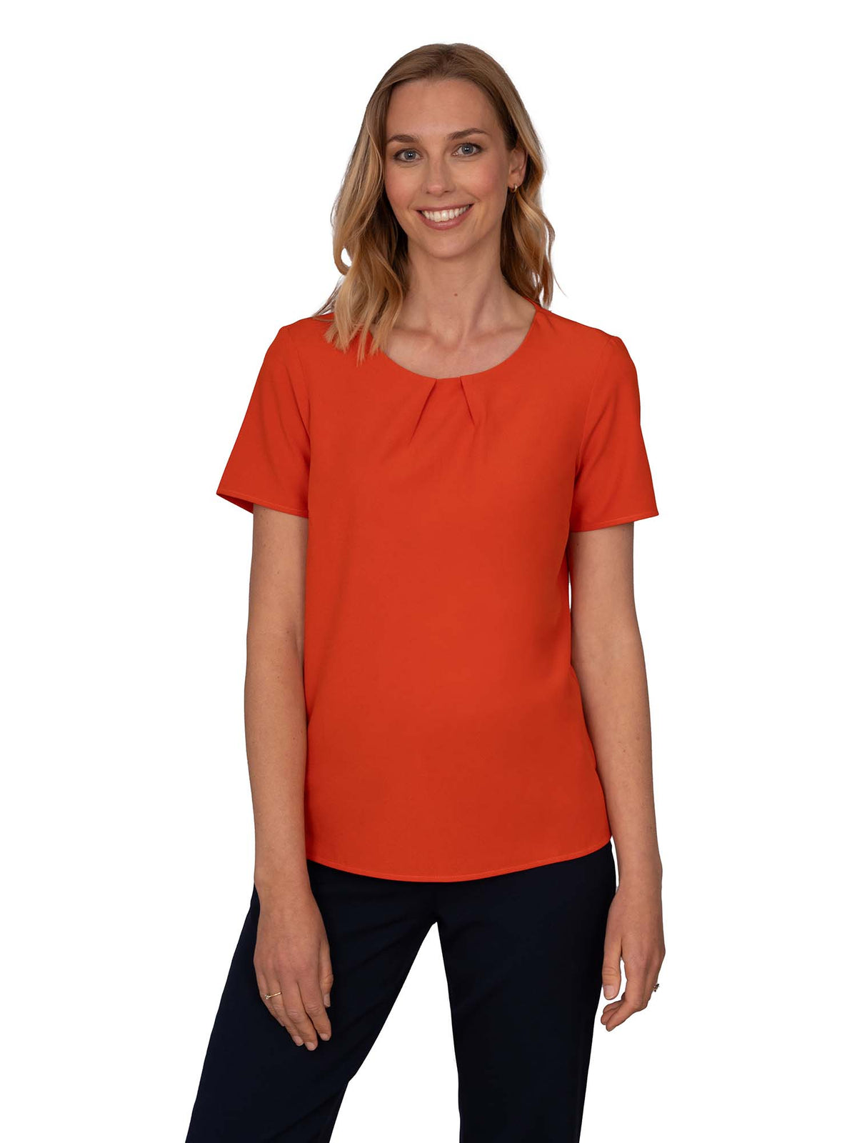 LIBBY MANDARIN TUCK NECK SHORT SLEEVE