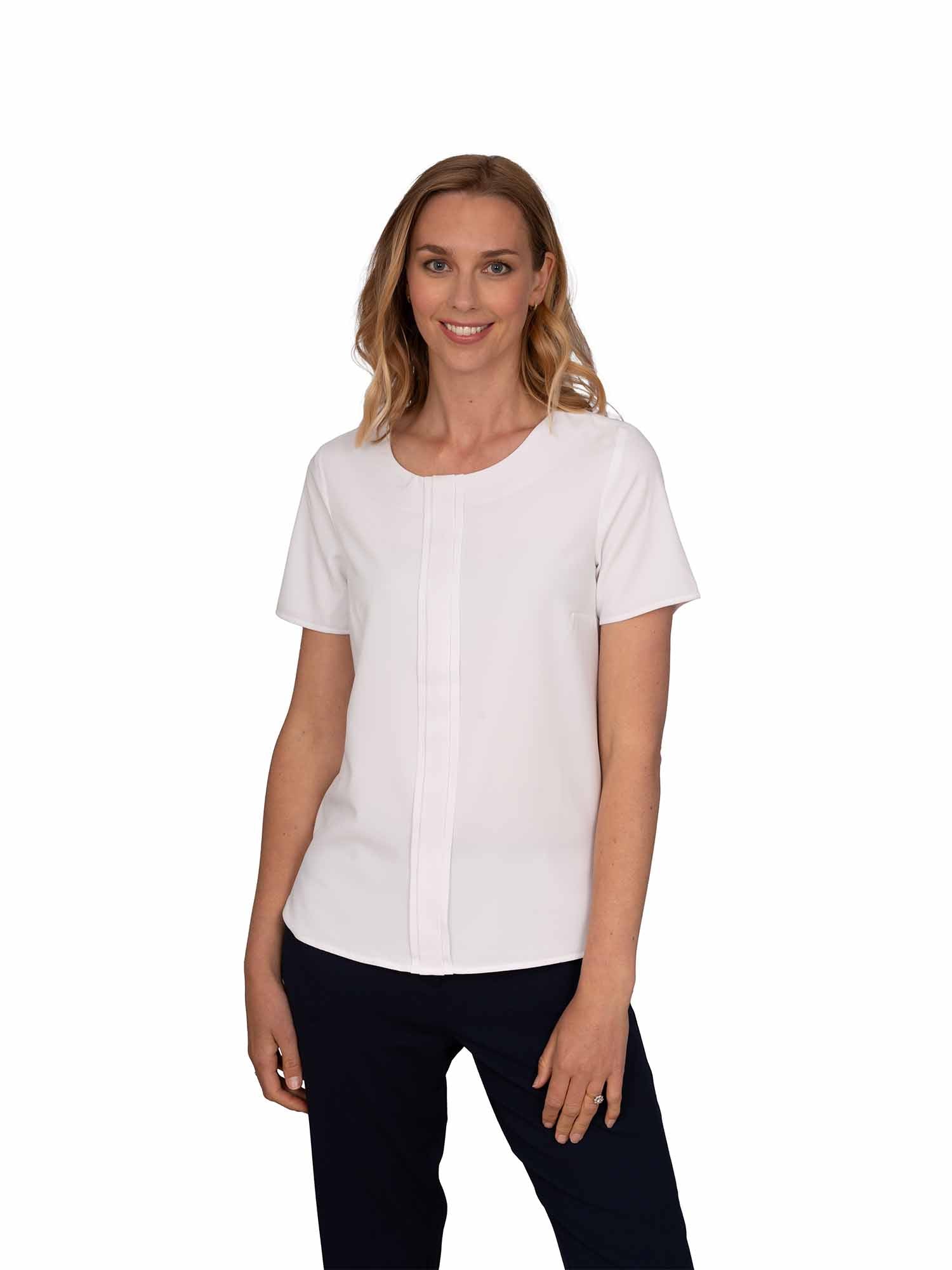 Short Sleeve Poppy White blouse with pleated panel – Vortex